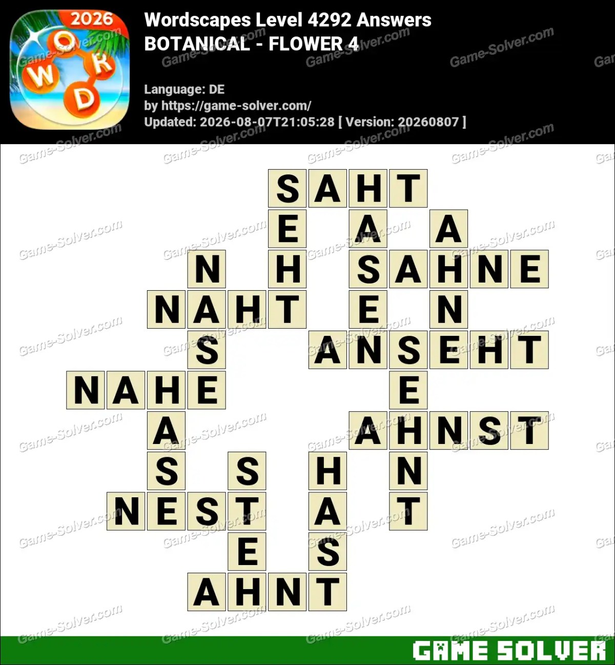Wordscapes Deutsche Level 4292 Answers — BOTANICAL - FLOWER 4