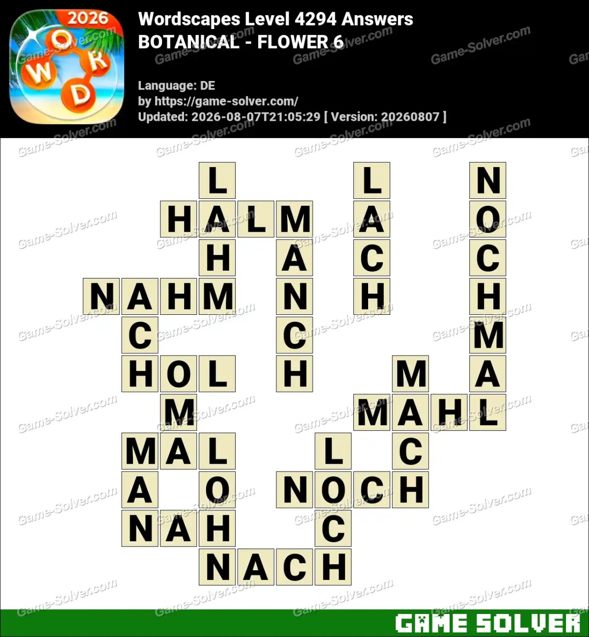 Wordscapes Deutsche Level 4294 Answers — BOTANICAL - FLOWER 6