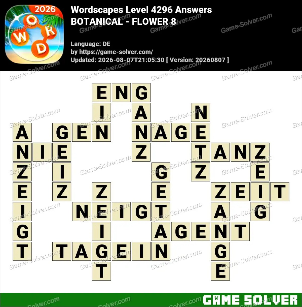 Wordscapes Deutsche Level 4296 Answers — BOTANICAL - FLOWER 8