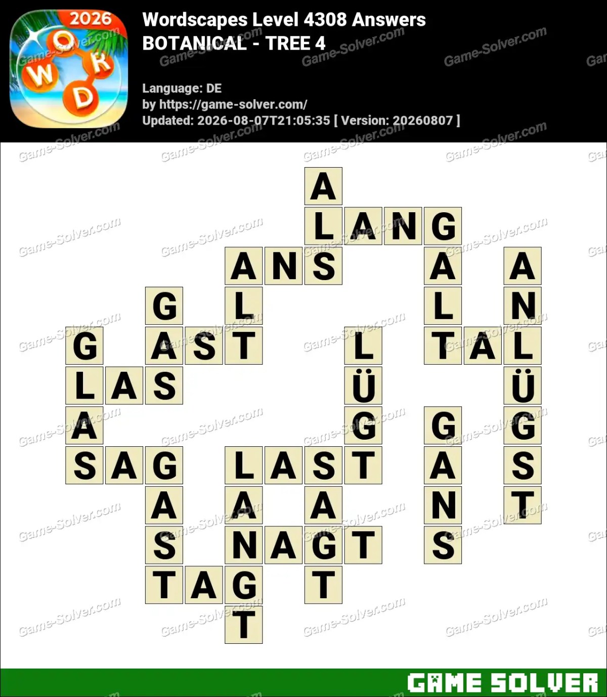 Wordscapes Deutsche Level 4308 Answers — BOTANICAL - TREE 4