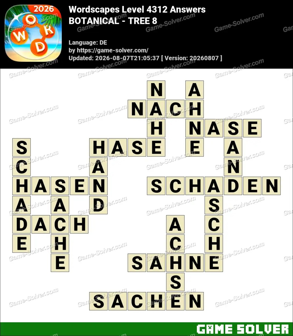 Wordscapes Deutsche Level 4312 Answers — BOTANICAL - TREE 8