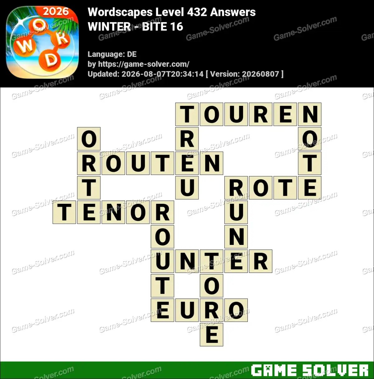 Wordscapes Deutsche Level 432 Answers — WINTER - BITE 16
