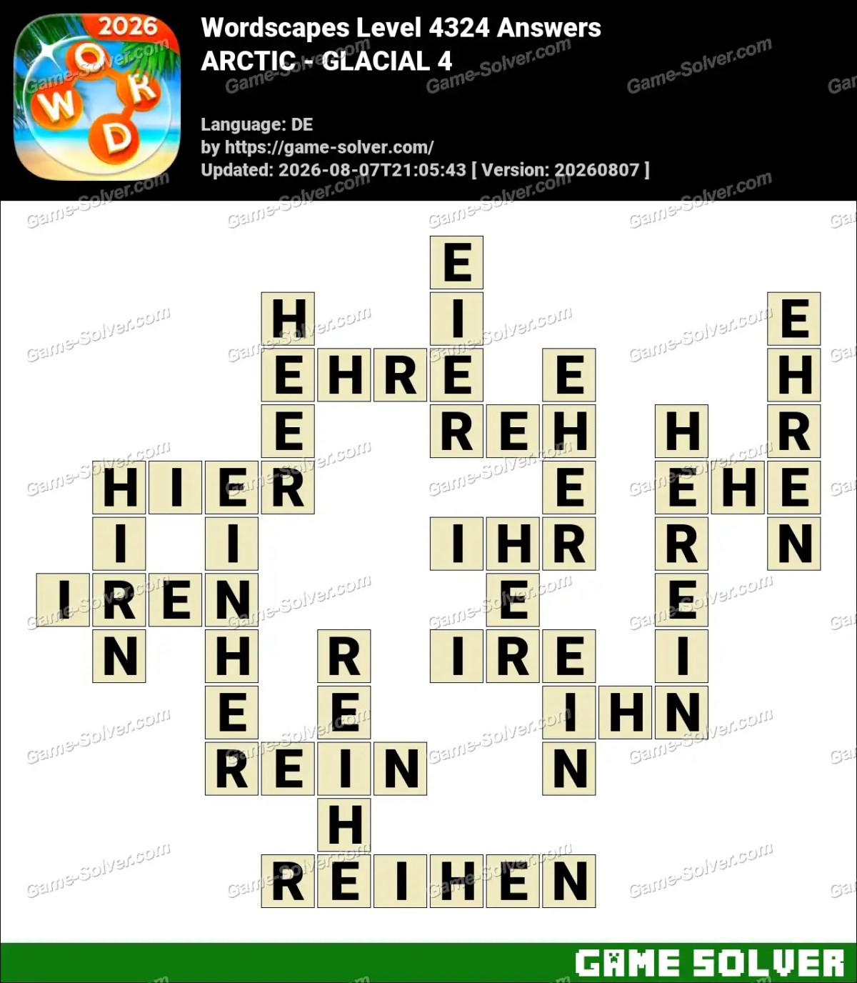 Wordscapes Deutsche Level 4324 Answers — ARCTIC - GLACIAL 4