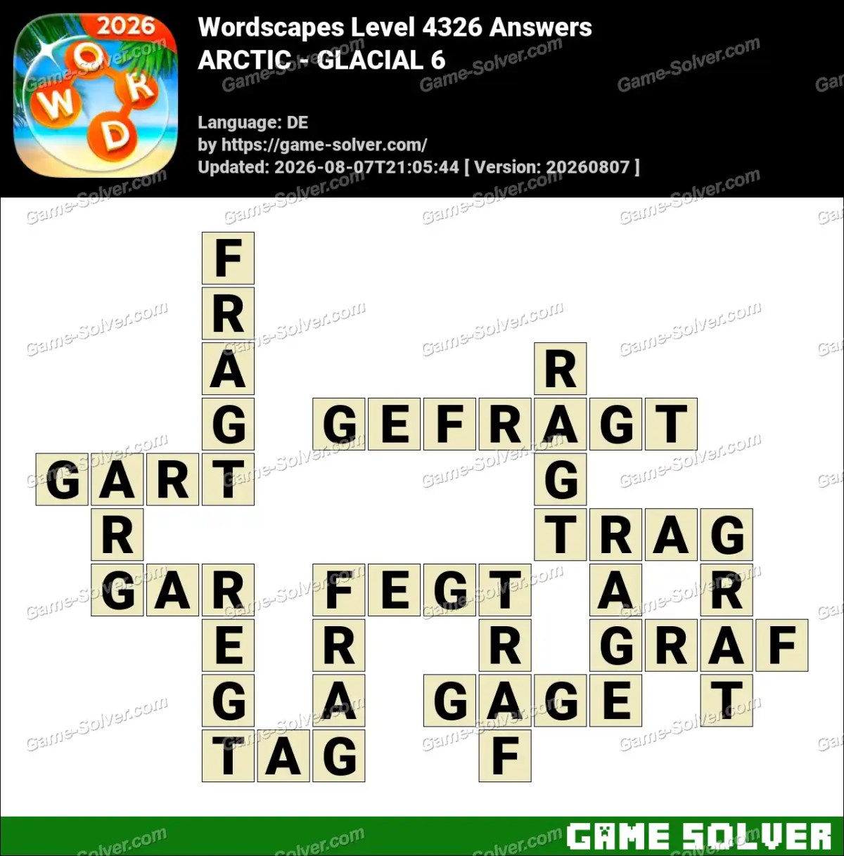 Wordscapes Deutsche Level 4326 Answers — ARCTIC - GLACIAL 6