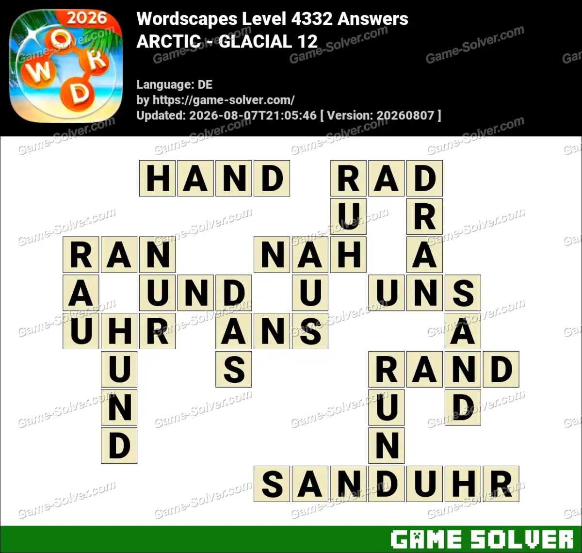 Wordscapes Deutsche Level 4332 Answers — ARCTIC - GLACIAL 12 Wordscapes Deutsche Level 4332 Answers — ARCTIC - GLACIAL 12