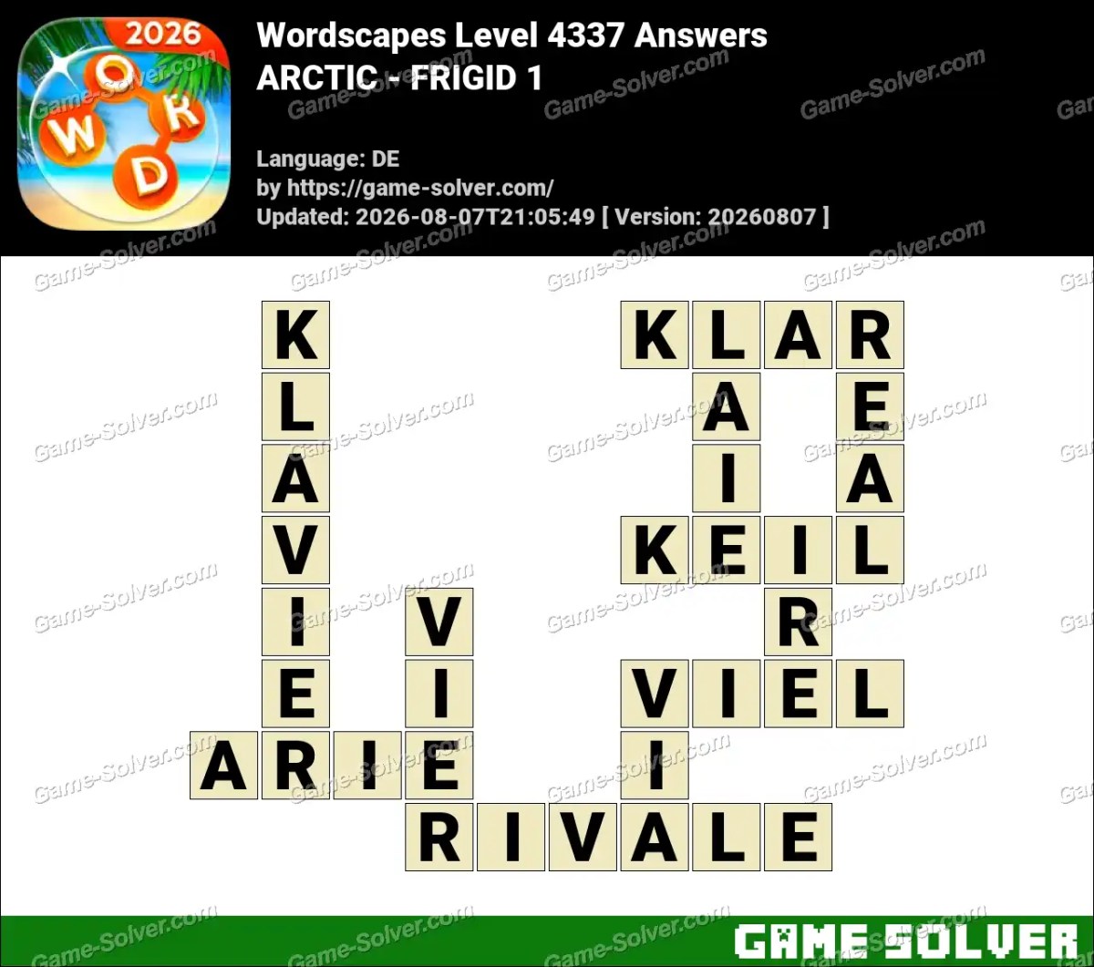 Wordscapes Deutsche Level 4337 Answers — ARCTIC - FRIGID 1 Wordscapes Deutsche Level 4337 Answers — ARCTIC - FRIGID 1