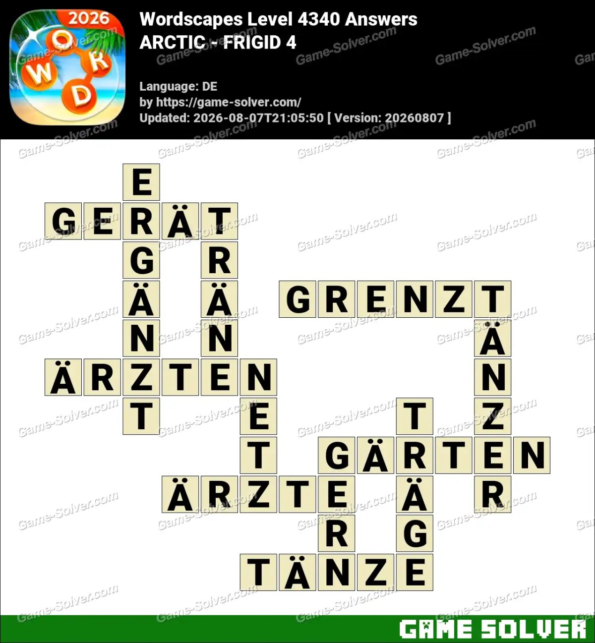 Wordscapes Deutsche Level 4340 Answers — ARCTIC - FRIGID 4