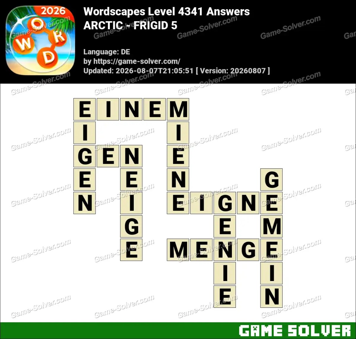Wordscapes Deutsche Level 4341 Answers — ARCTIC - FRIGID 5