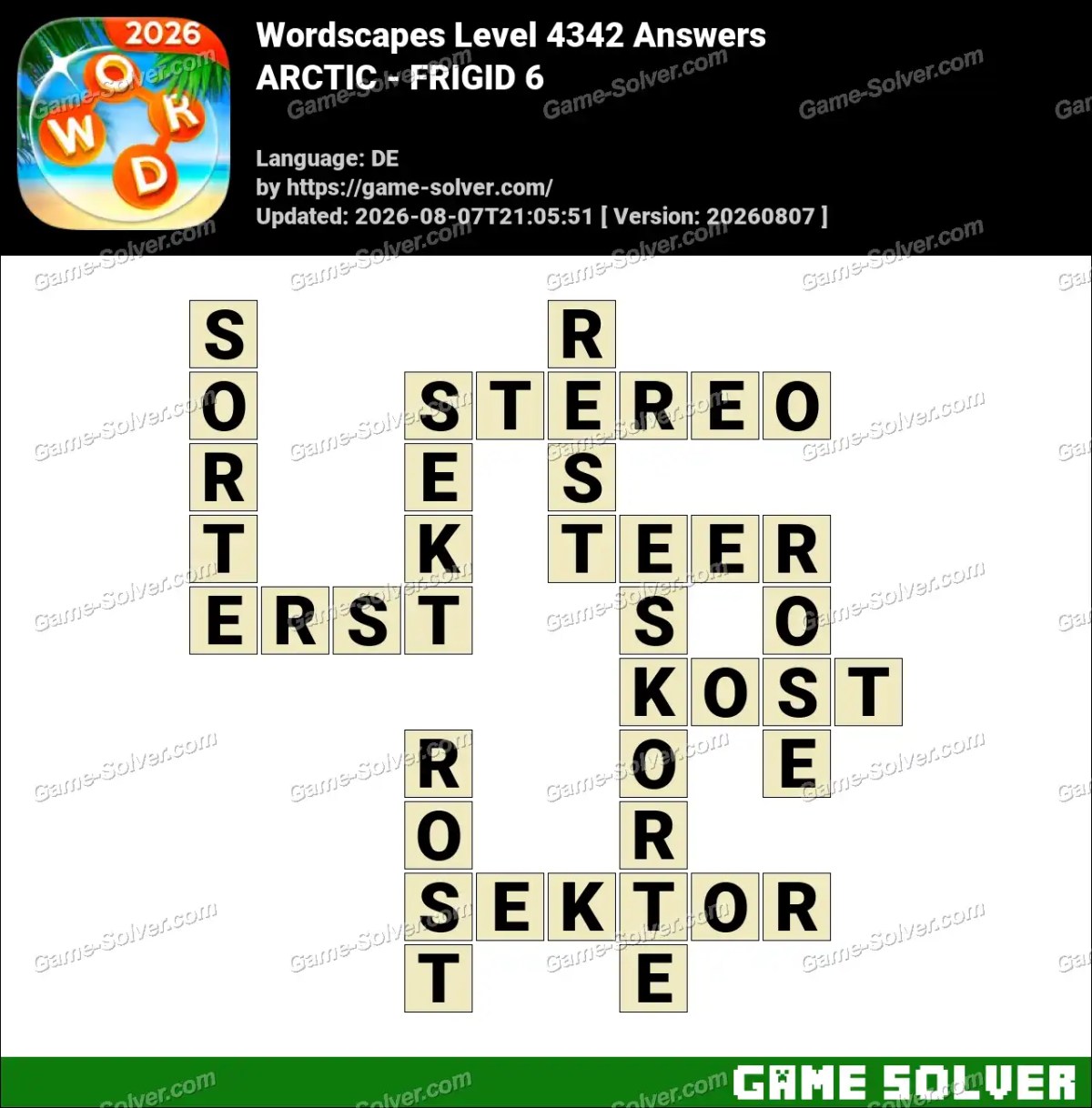 Wordscapes Deutsche Level 4342 Answers — ARCTIC - FRIGID 6