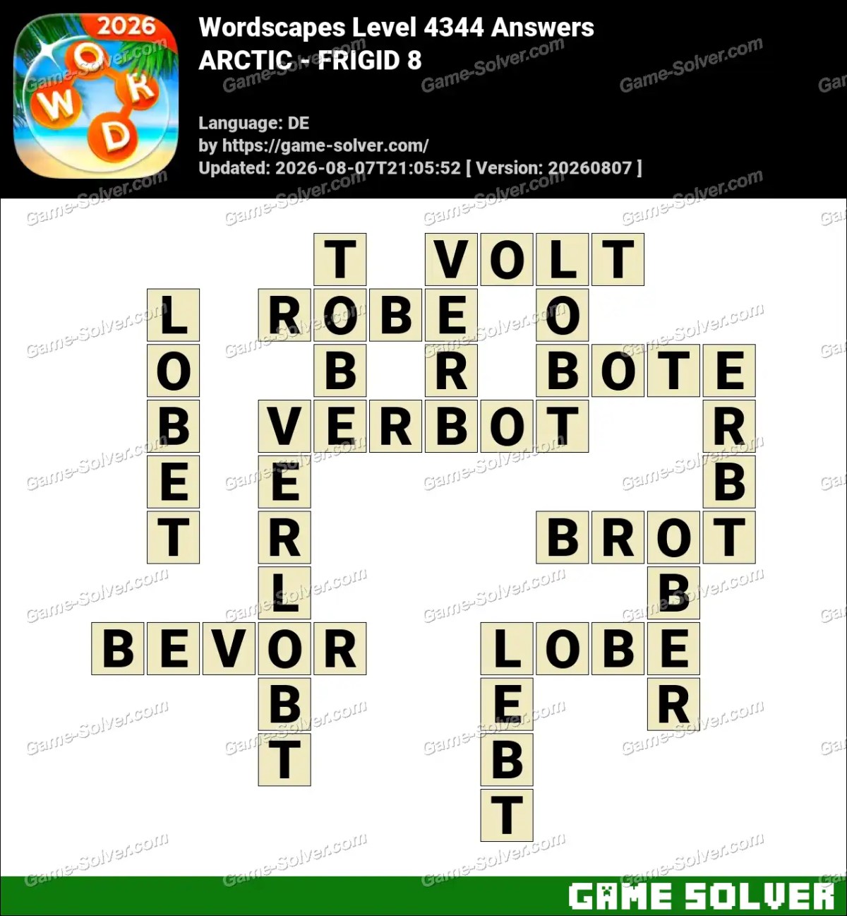 Wordscapes Deutsche Level 4344 Answers — ARCTIC - FRIGID 8