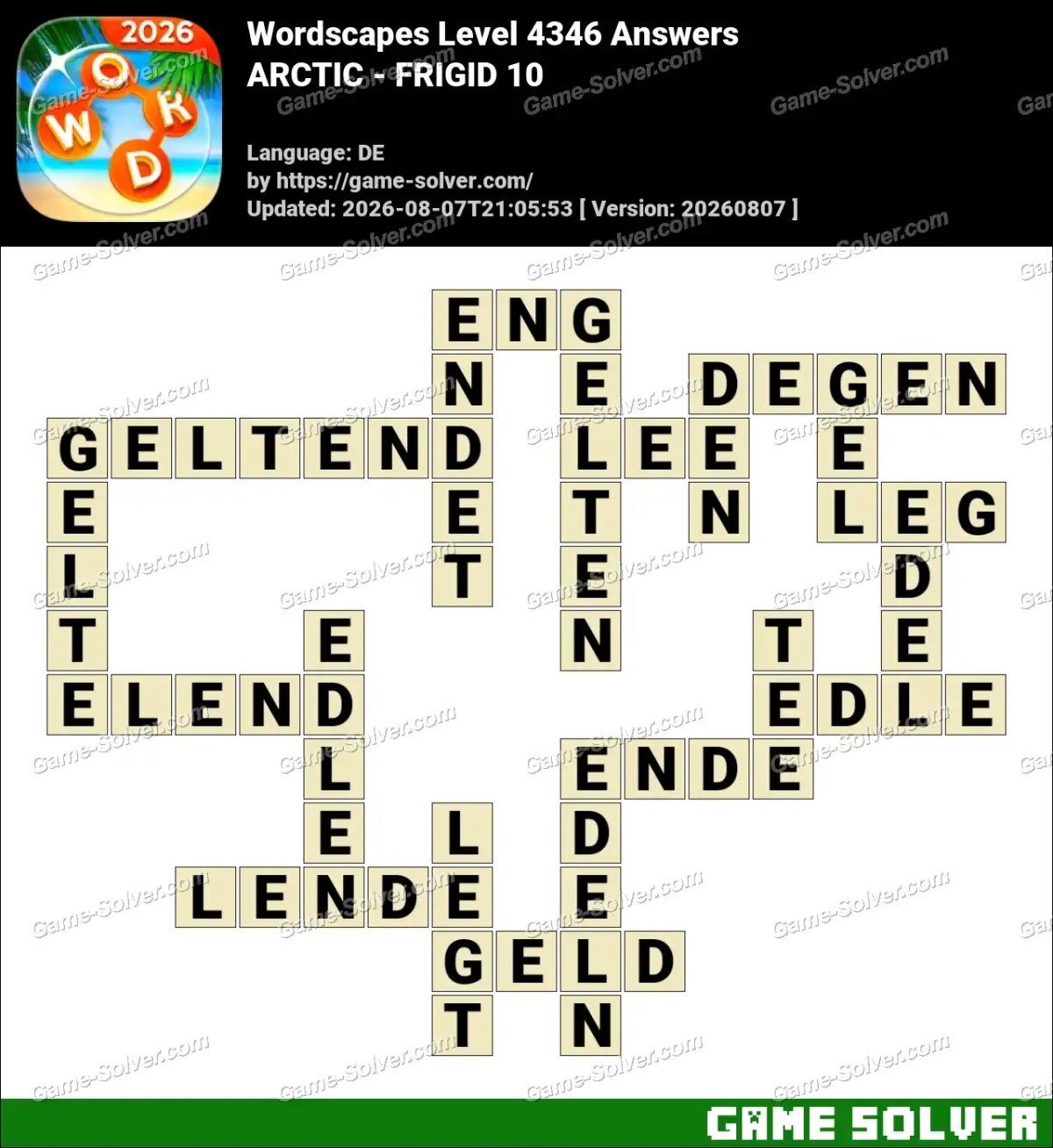 Wordscapes Deutsche Level 4346 Answers — ARCTIC - FRIGID 10
