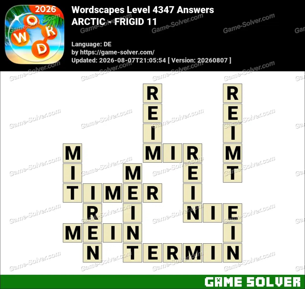Wordscapes Deutsche Level 4347 Answers — ARCTIC - FRIGID 11