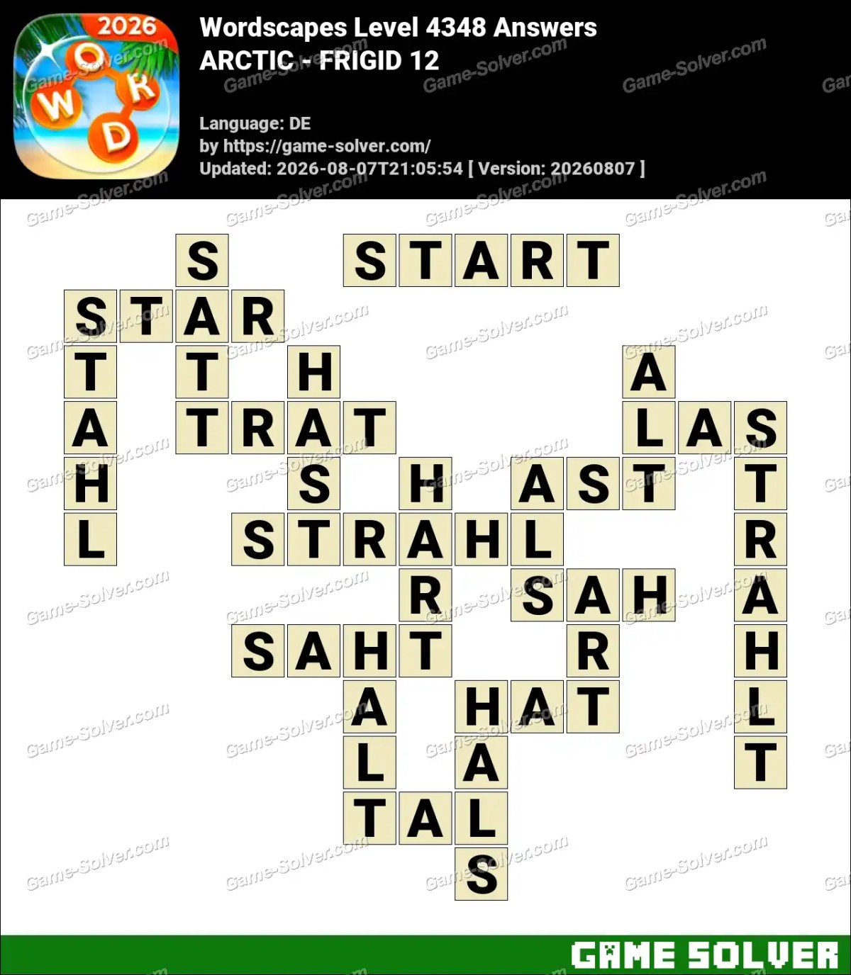 Wordscapes Deutsche Level 4348 Answers — ARCTIC - FRIGID 12