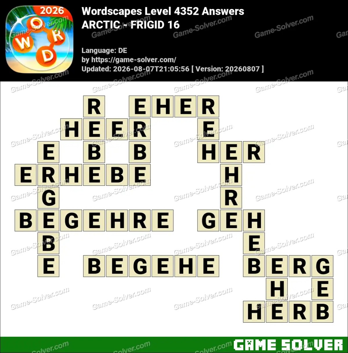 Wordscapes Deutsche Level 4352 Answers — ARCTIC - FRIGID 16