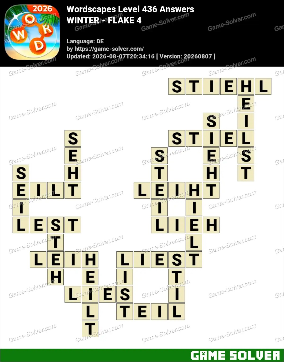 Wordscapes Deutsche Level 436 Answers — WINTER - FLAKE 4