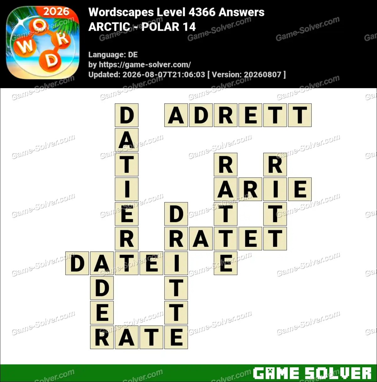 Wordscapes Deutsche Level 4366 Answers — ARCTIC - POLAR 14 Wordscapes Deutsche Level 4366 Answers — ARCTIC - POLAR 14
