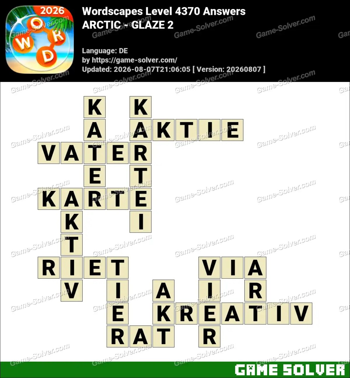 Wordscapes Deutsche Level 4370 Answers — ARCTIC - GLAZE 2