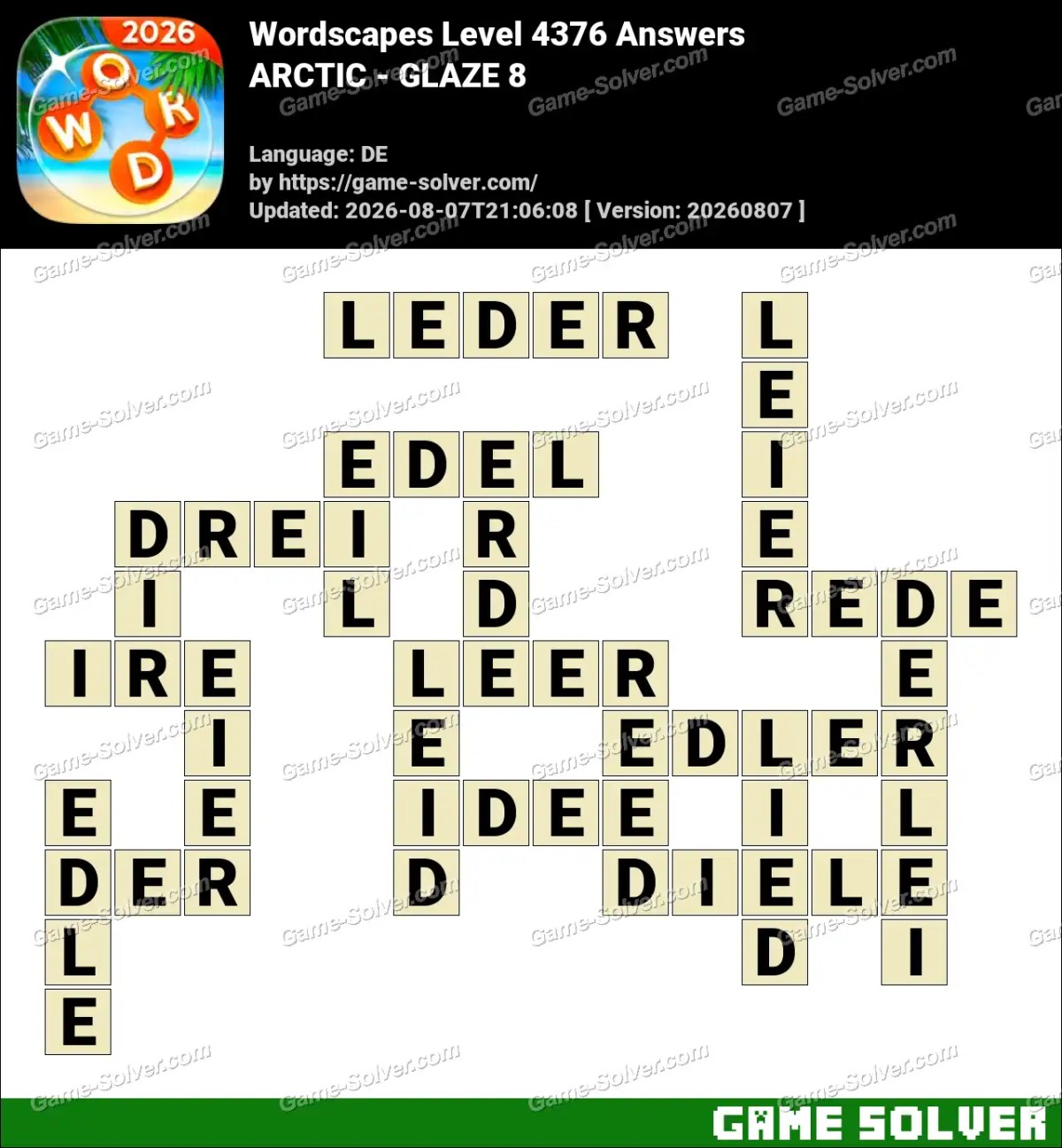 Wordscapes Deutsche Level 4376 Answers — ARCTIC - GLAZE 8 Wordscapes Deutsche Level 4376 Answers — ARCTIC - GLAZE 8