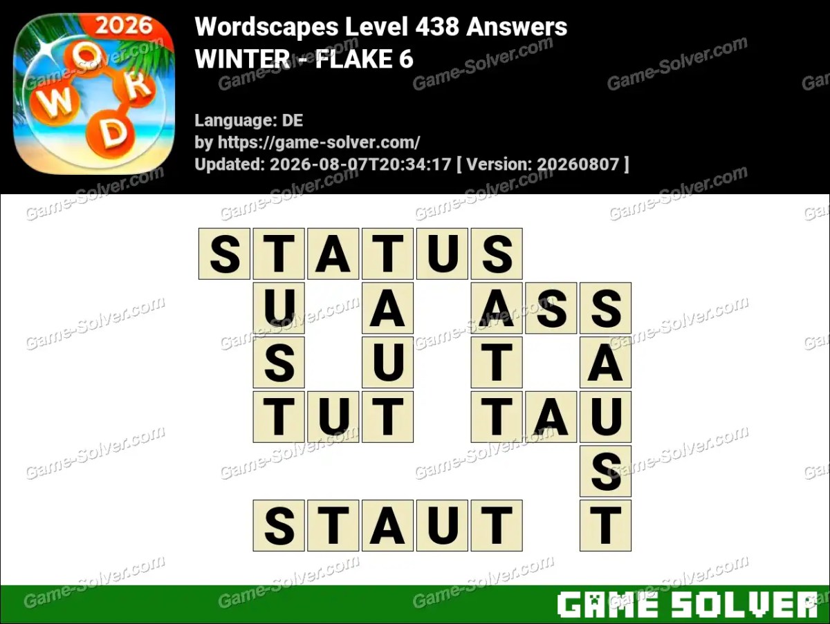 Wordscapes Deutsche Level 438 Answers — WINTER - FLAKE 6
