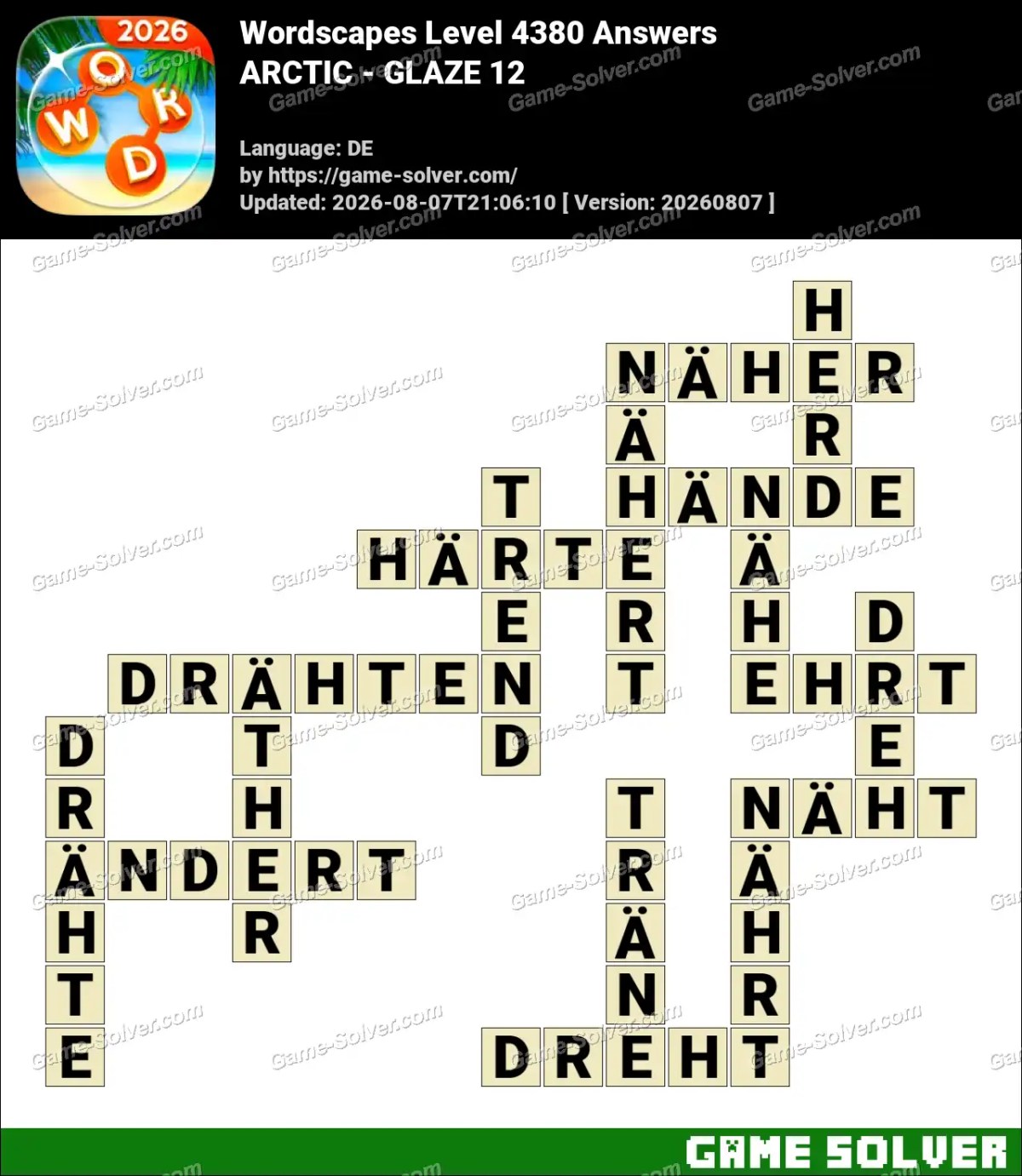 Wordscapes Deutsche Level 4380 Answers — ARCTIC - GLAZE 12
