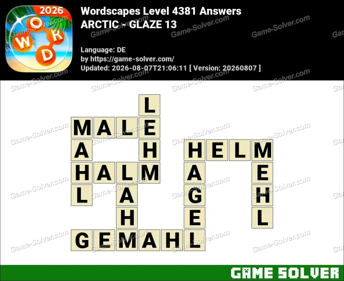 Wordscapes Deutsche Level 4381 Answers — ARCTIC - GLAZE 13