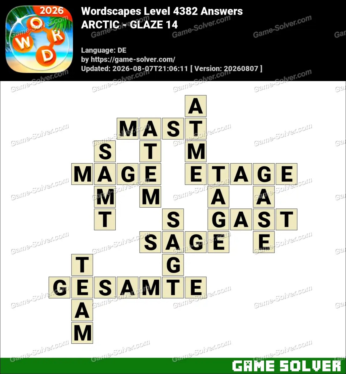 Wordscapes Deutsche Level 4382 Answers — ARCTIC - GLAZE 14