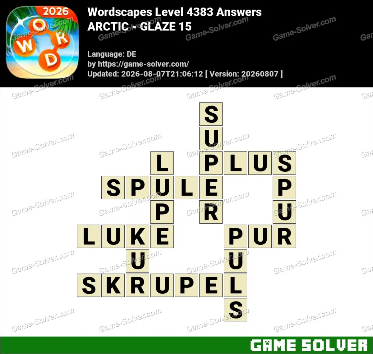 Wordscapes Deutsche Level 4383 Answers — ARCTIC - GLAZE 15