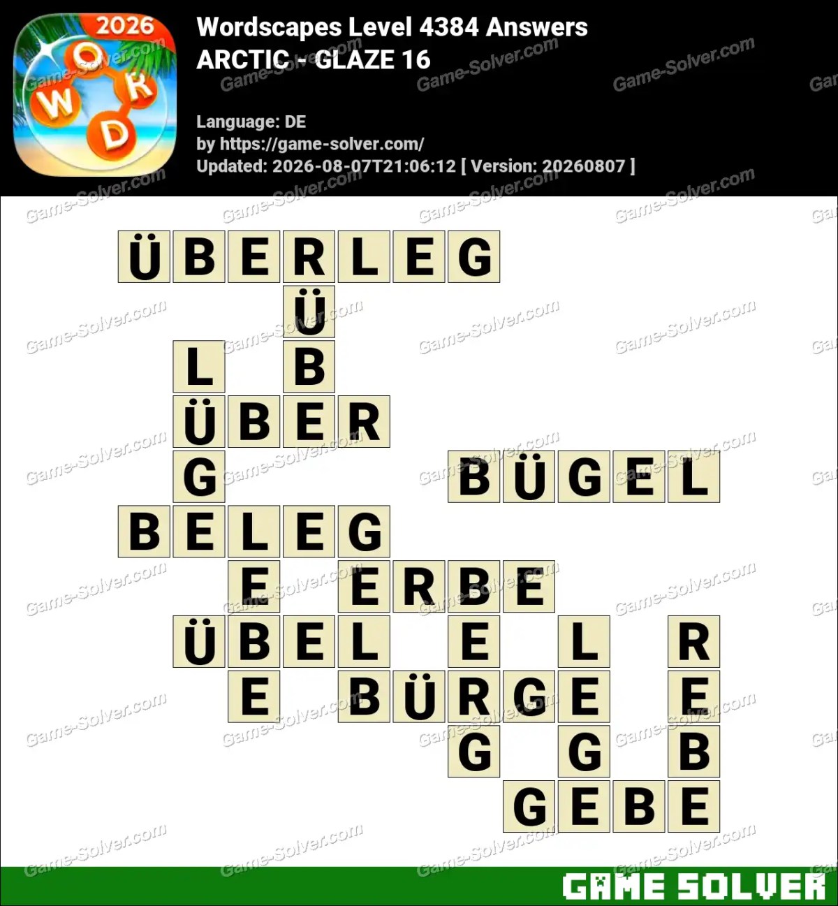 Wordscapes Deutsche Level 4384 Answers — ARCTIC - GLAZE 16