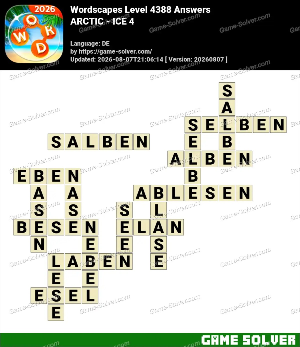 Wordscapes Deutsche Level 4388 Answers — ARCTIC - ICE 4