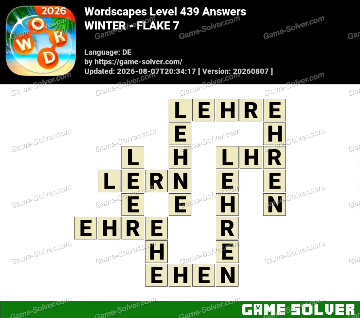 Wordscapes Deutsche Level 439 Answers — WINTER - FLAKE 7