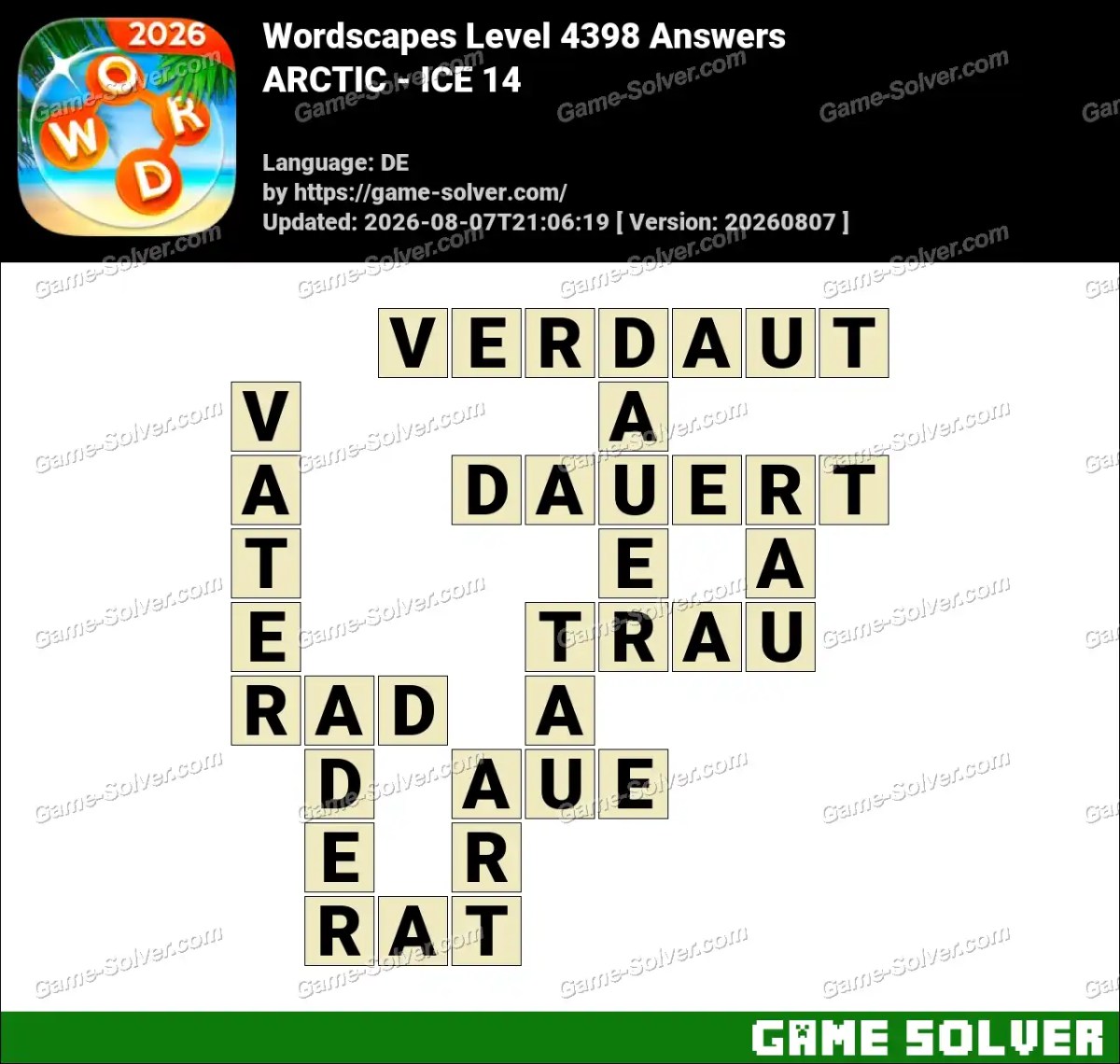 Wordscapes Deutsche Level 4398 Answers — ARCTIC - ICE 14