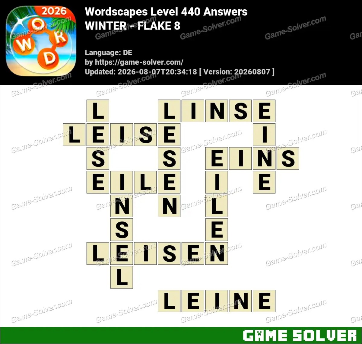 Wordscapes Deutsche Level 440 Answers — WINTER - FLAKE 8 Wordscapes Deutsche Level 440 Answers — WINTER - FLAKE 8