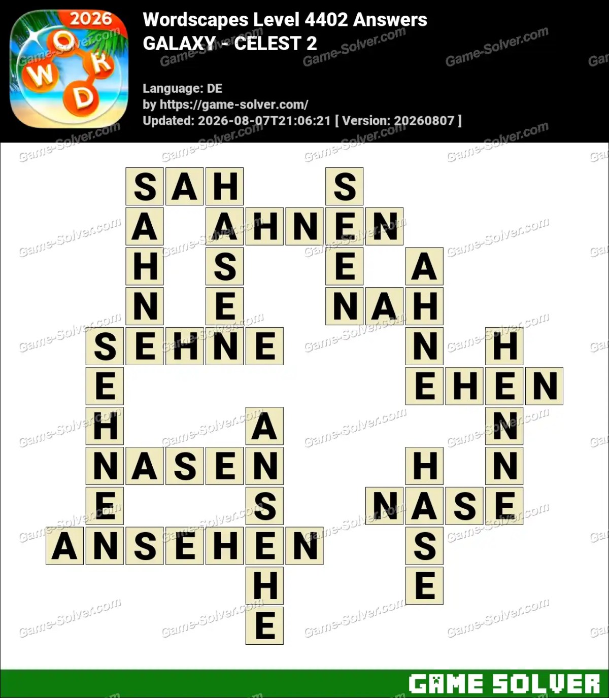 Wordscapes Deutsche Level 4402 Answers — GALAXY - CELEST 2