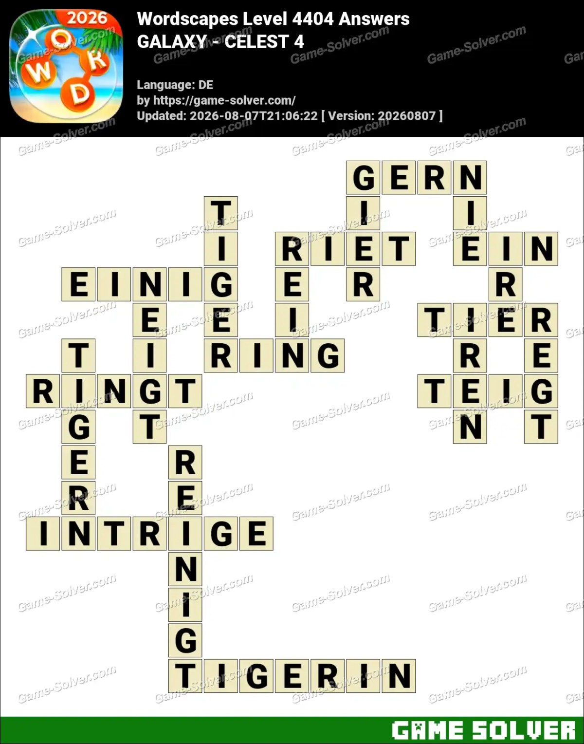 Wordscapes Deutsche Level 4404 Answers — GALAXY - CELEST 4