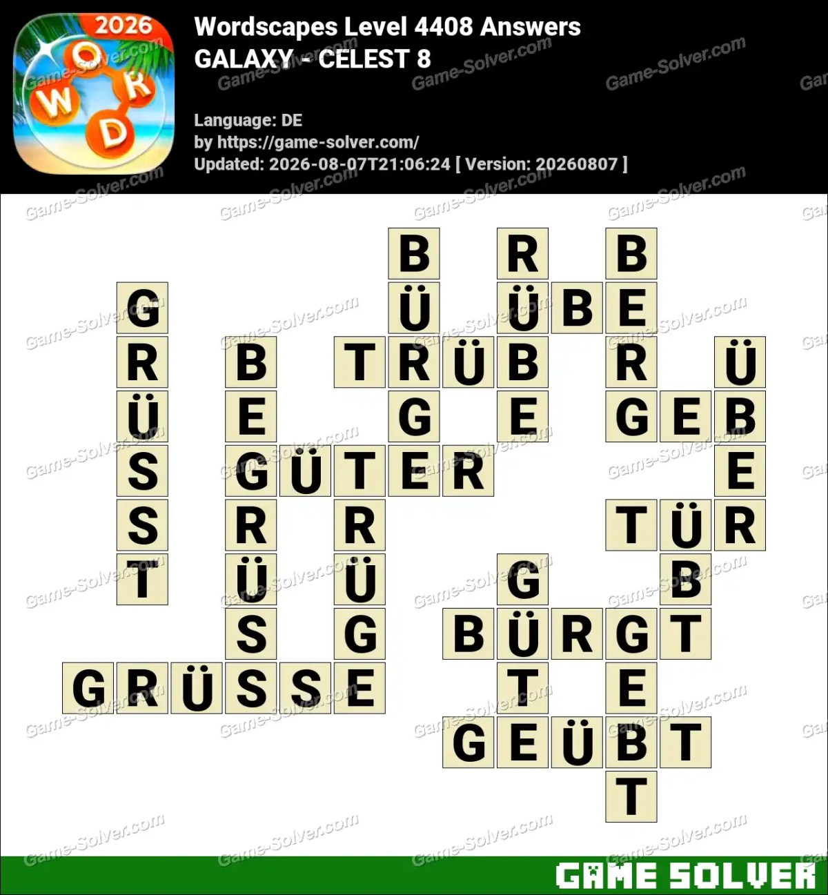 Wordscapes Deutsche Level 4408 Answers — GALAXY - CELEST 8