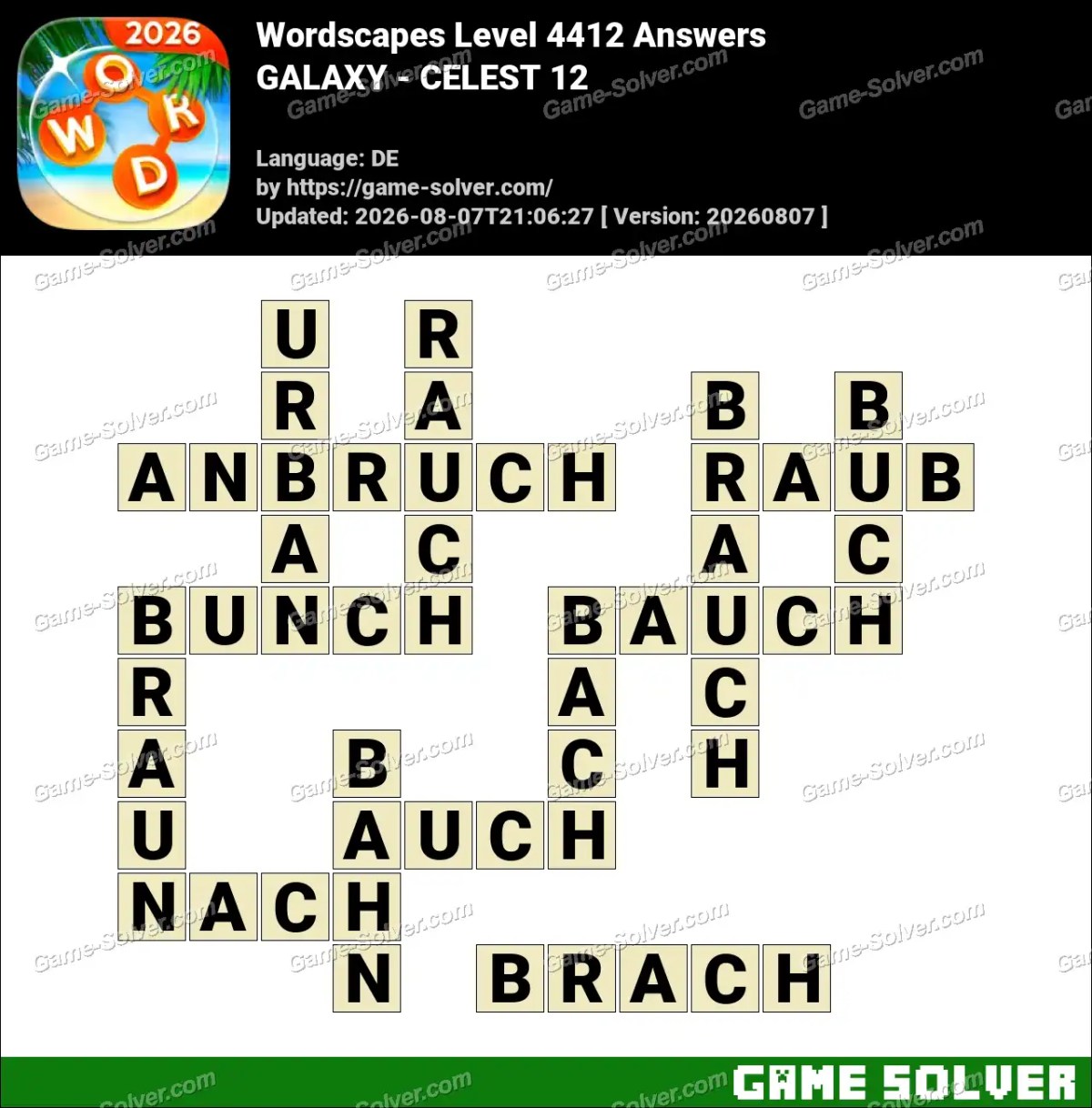 Wordscapes Deutsche Level 4412 Answers — GALAXY - CELEST 12