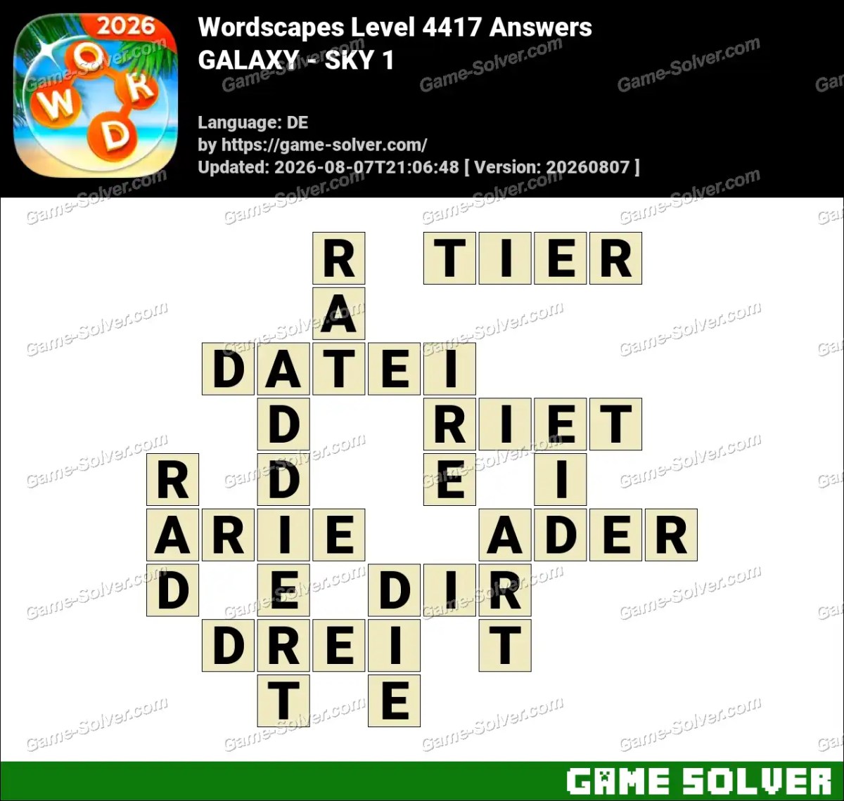 Wordscapes Deutsche Level 4417 Answers — GALAXY - SKY 1