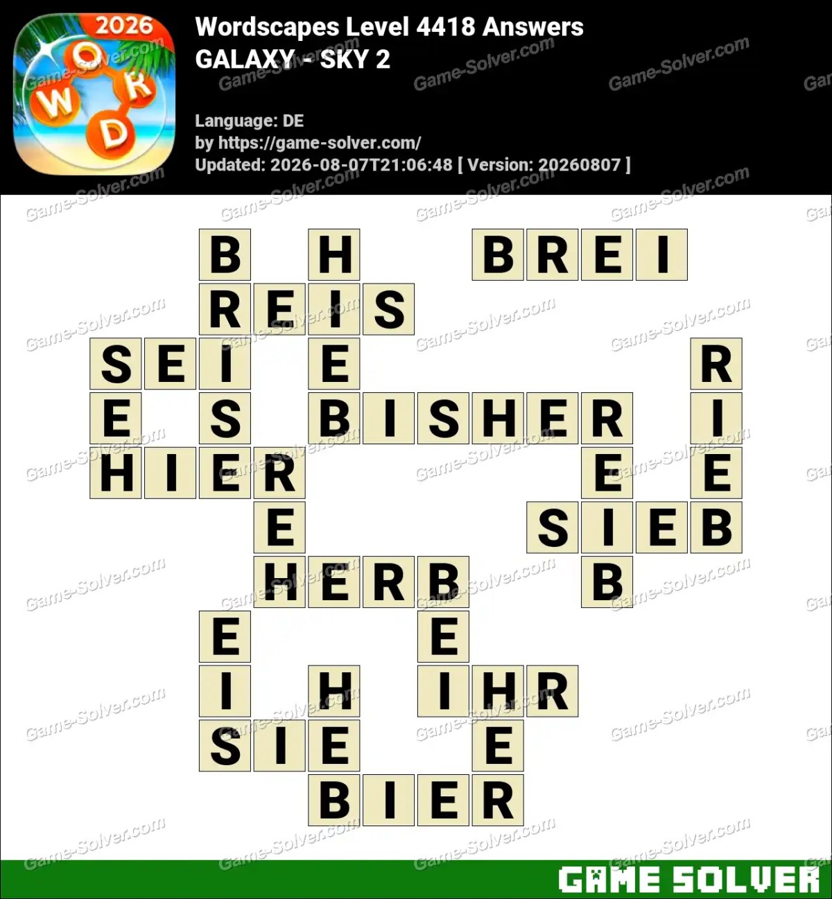 Wordscapes Deutsche Level 4418 Answers — GALAXY - SKY 2