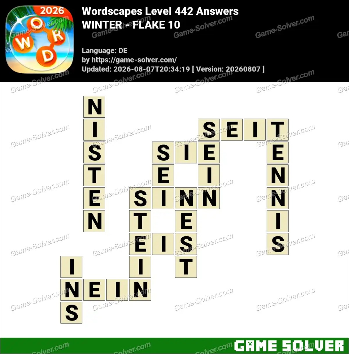 Wordscapes Deutsche Level 442 Answers — WINTER - FLAKE 10 Wordscapes Deutsche Level 442 Answers — WINTER - FLAKE 10