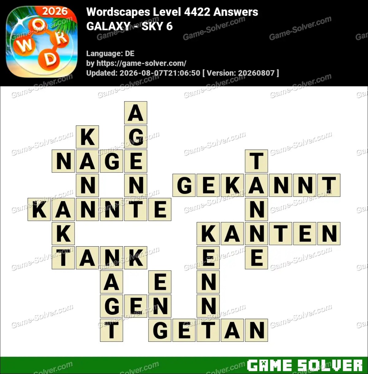 Wordscapes Deutsche Level 4422 Answers — GALAXY - SKY 6