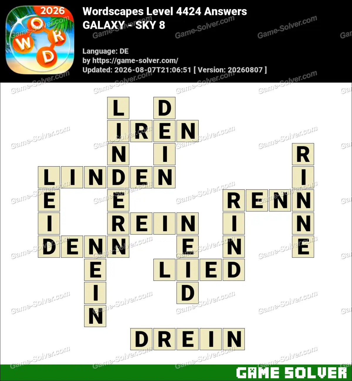 Wordscapes Deutsche Level 4424 Answers — GALAXY - SKY 8