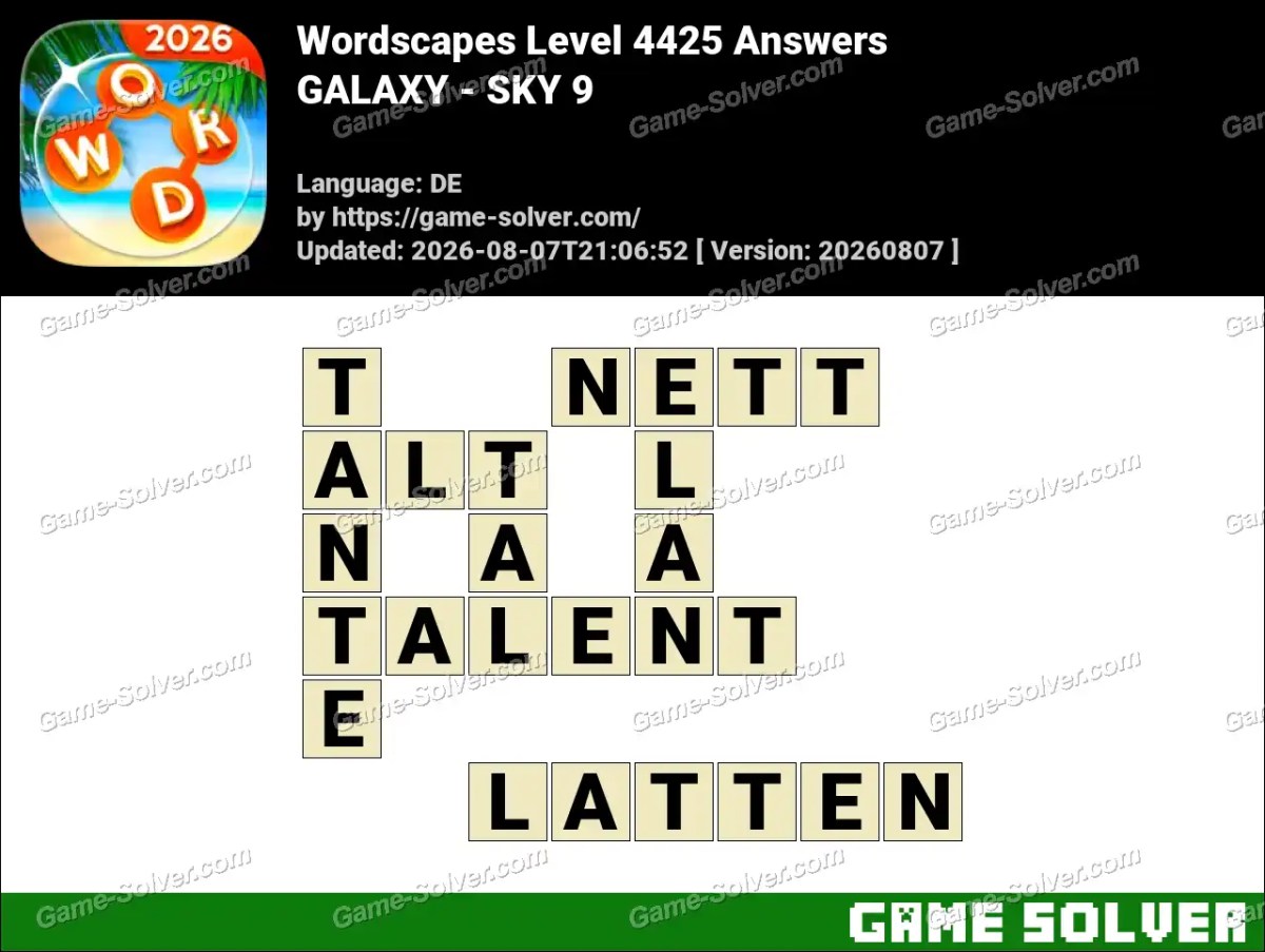 Wordscapes Deutsche Level 4425 Answers — GALAXY - SKY 9