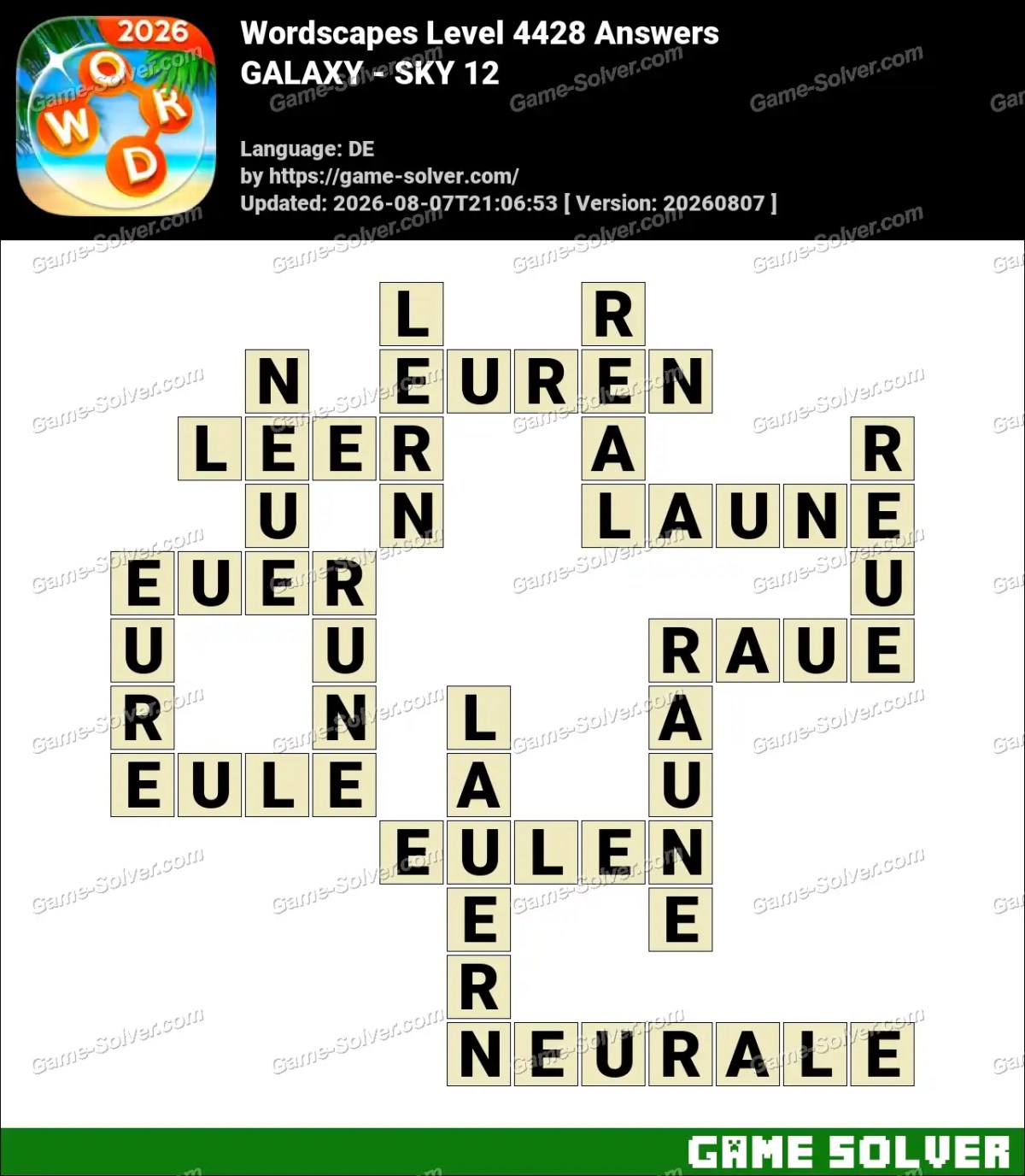 Wordscapes Deutsche Level 4428 Answers — GALAXY - SKY 12