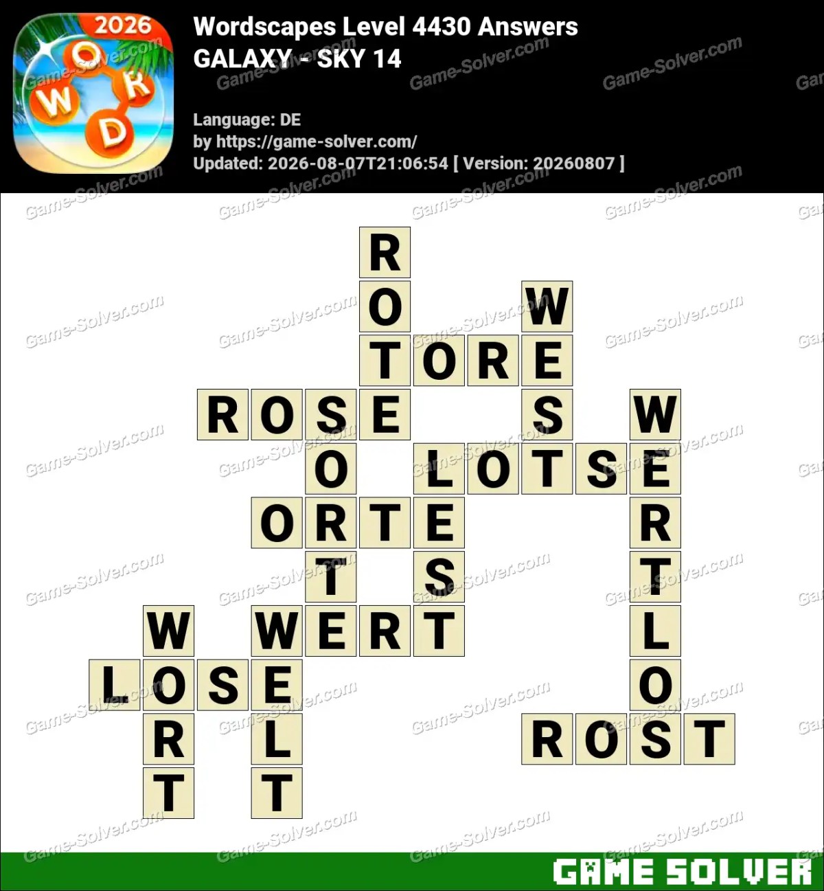 Wordscapes Deutsche Level 4430 Answers — GALAXY - SKY 14
