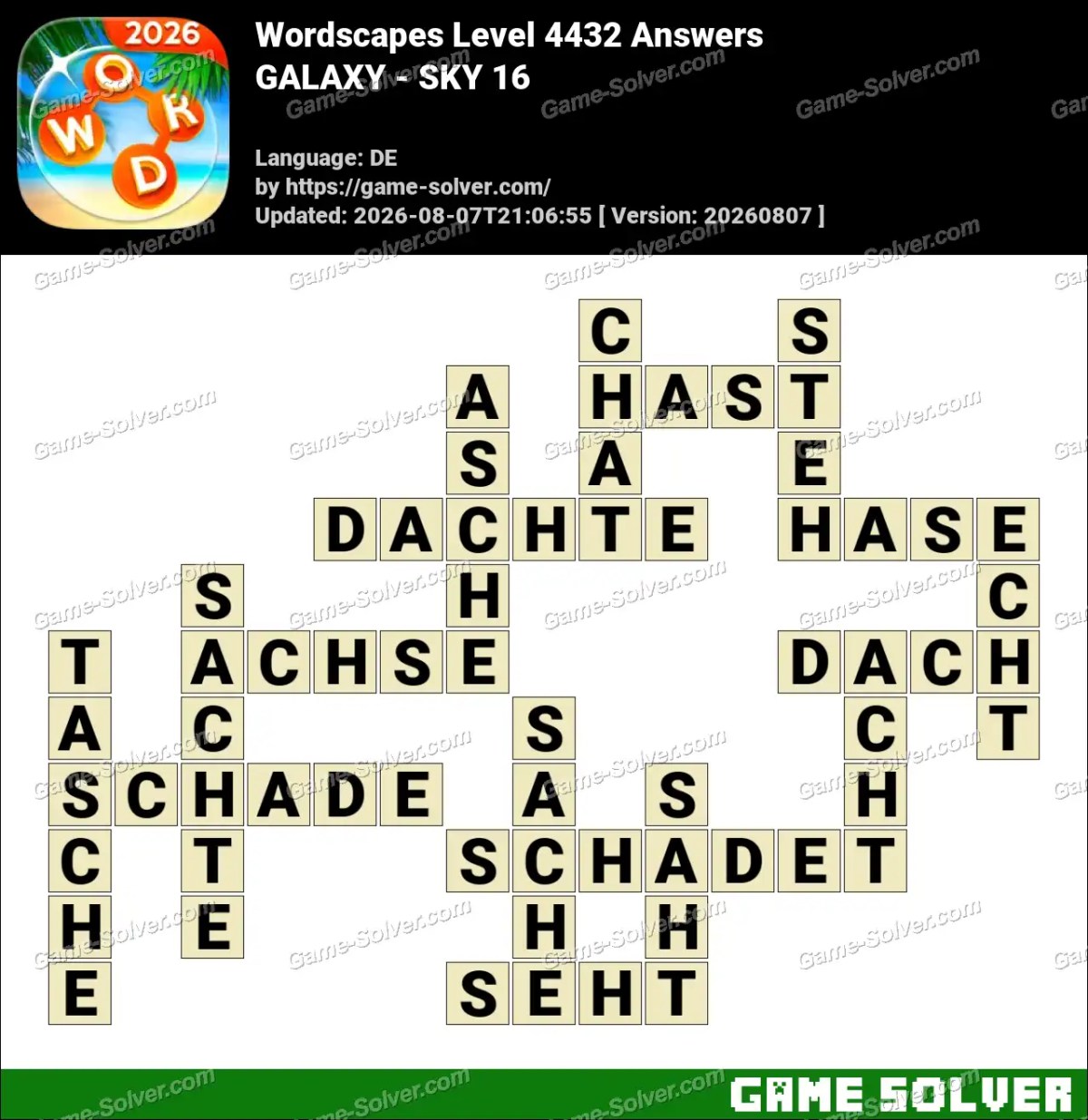 Wordscapes Deutsche Level 4432 Answers — GALAXY - SKY 16