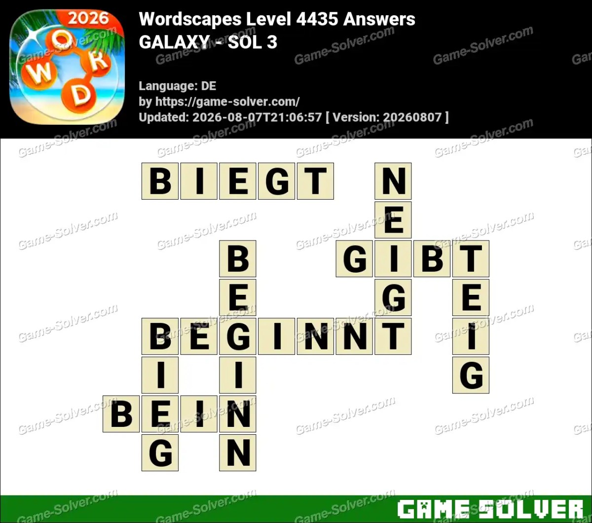 Wordscapes Deutsche Level 4435 Answers — GALAXY - SOL 3