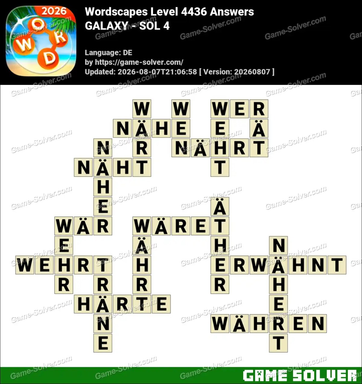 Wordscapes Deutsche Level 4436 Answers — GALAXY - SOL 4