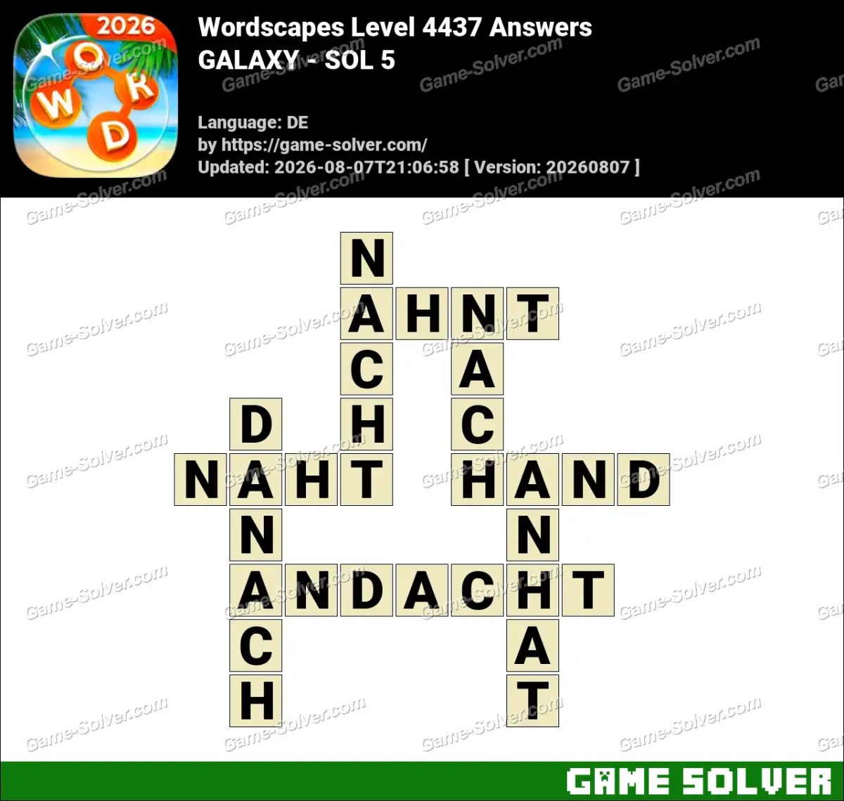 Wordscapes Deutsche Level 4437 Answers — GALAXY - SOL 5