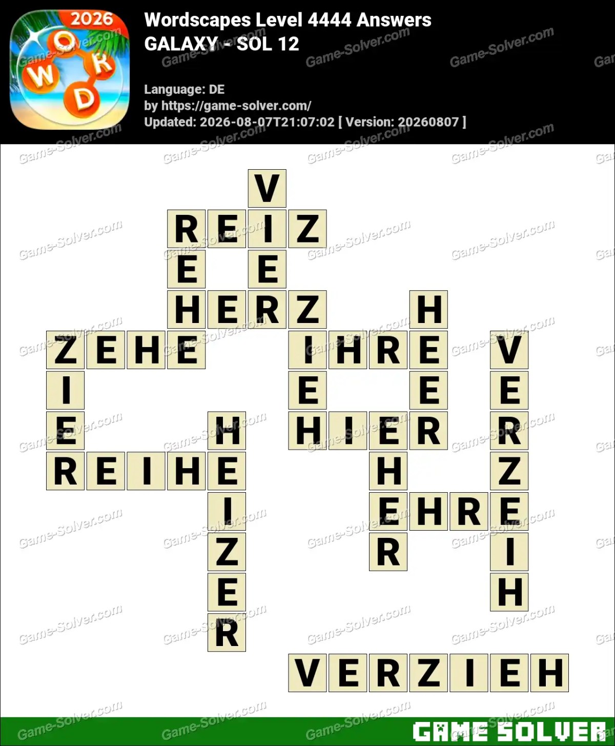 Wordscapes Deutsche Level 4444 Answers — GALAXY - SOL 12