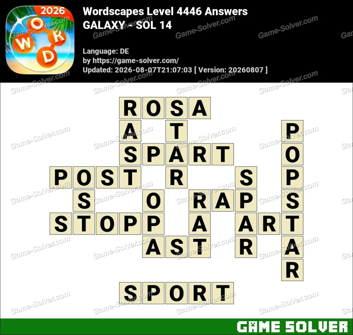 Wordscapes Deutsche Level 4446 Answers — GALAXY - SOL 14